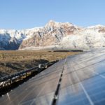 solar panels and mountain background